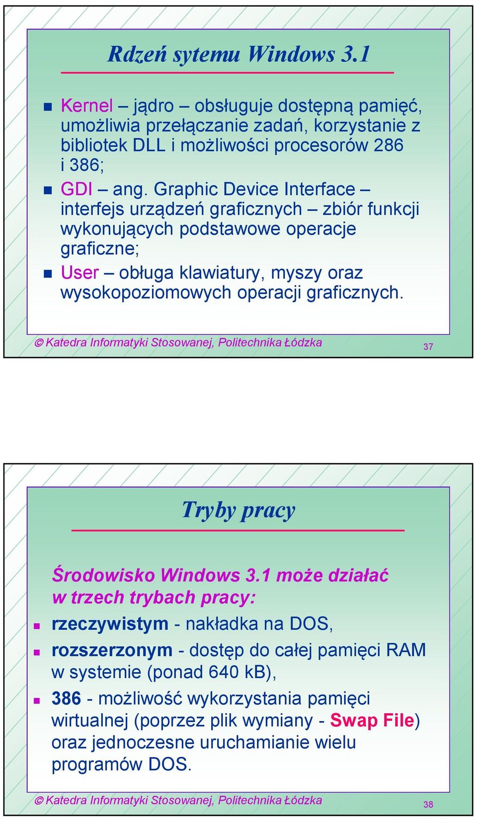 operacji graficznych. 37 Tryby pracy Środowisko Windows 3.