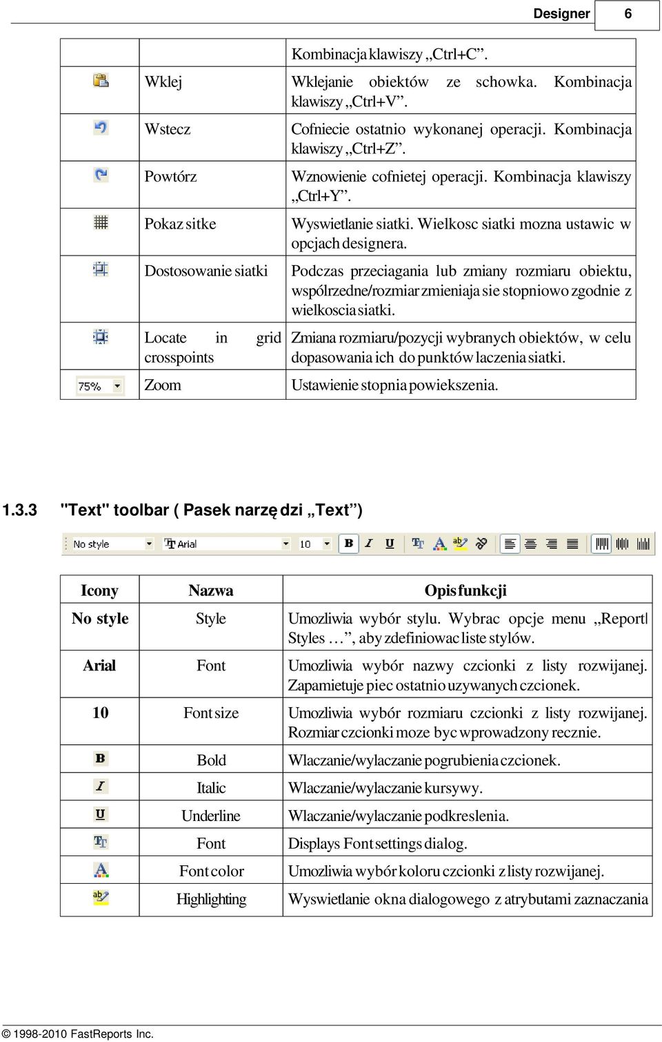 Dostosowanie siatki Podczas przeciagania lub zmiany rozmiaru obiektu, wspólrzedne/rozmiar zmieniaja sie stopniowo zgodnie z wielkoscia siatki. Locate in crosspoints Zoom 1.3.3 ze schowka.