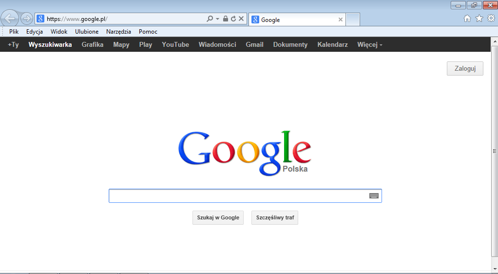 1.4 PRZEGLĄDARKI INTERNETOWE - PRZEGLĄDARKA INTERNET EXPLORER Gdy użytkownik dokonał połączenia z Internetem, pojawi się Strona główna. W tym przewodniku zakładamy, że jest to witryna www.google.com.