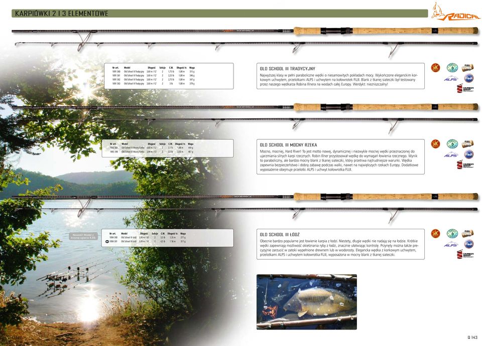 2,75 lb 1,88 m 347 g 1891 363 Old School III Tradycyjny 3,60 m / 12' 2 3 lb 1,88 m 379 g OLD SCHOOL III TRADYCYJNY Najwyższej klasy w pełni paraboliczne wędki o niesamowitych pokładach mocy.