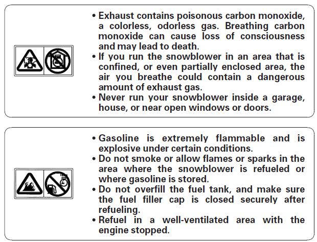 Spaliny zawierają toksyczny tlenek węgla, który jest bezbarwnym i bezzapachowym gazem. Wdychanie tlenku węgla może spowodować utratę przytomności, a w konsekwencji prowadzić do śmierci.