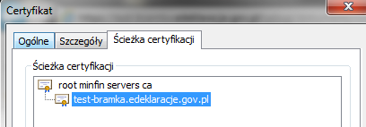 Program komputerowy PPUS - instrukcja obsługi (strona 9) Dla bramki testowej na dzień dzisiejszy powinno wyglądać to tak: Zaleca się sprawdzenie poprawności instalacji certyfikatów w magazynach