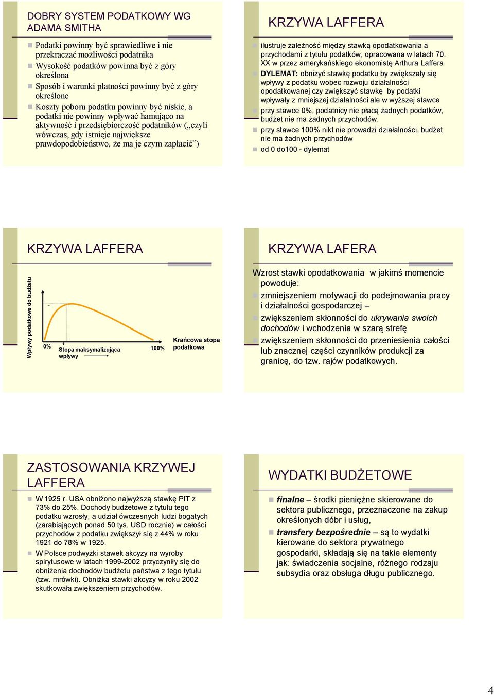 istnieje największe prawdopodobieństwo, że ma je czym zapłacić ) KRZYWA LAFFERA ilustruje zależność między stawką opodatkowania a przychodami z tytułu podatków, opracowana w latach 70.