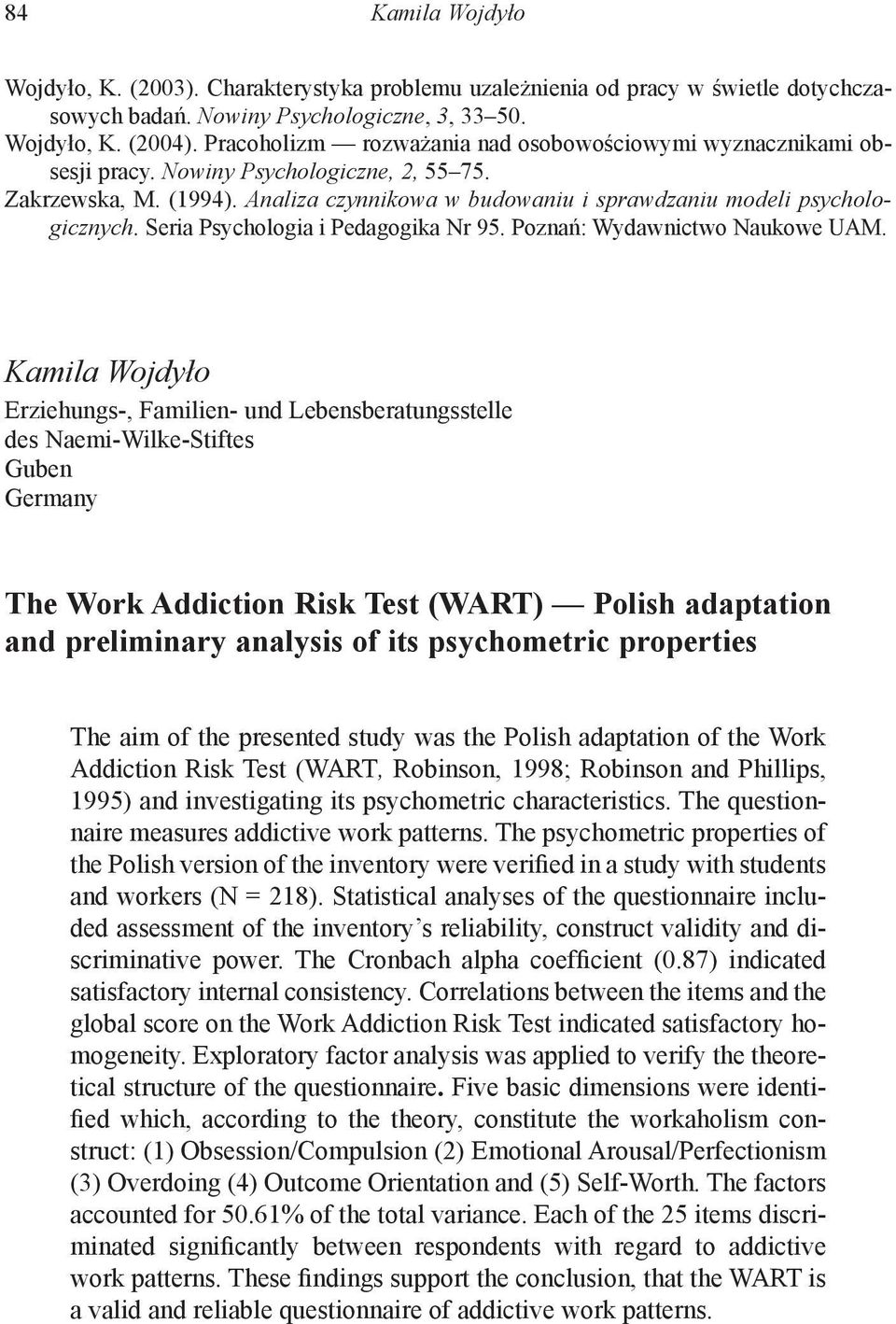 Seria Psychologia i Pedagogika Nr 95. Poznań: Wydawnictwo Naukowe UAM.