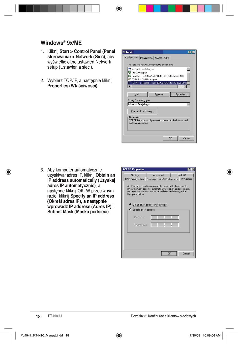 Aby komputer automatycznie uzyskiwał adres IP, kliknij Obtain an IP address automatically (Uzyskaj adres IP automatycznie), a następne kliknij OK.