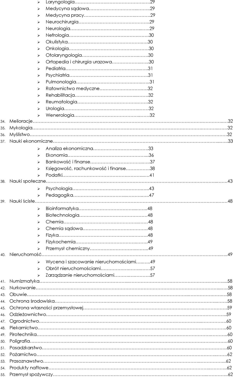 Myślistwo. 32 37. Nauki ekonomiczne.....33 Analiza ekonomiczna....33 Ekonomia...36 Bankowość i finanse....37 Księgowość, rachunkowość i finanse.38 Podatki....41 38. Nauki społeczne...43 Psychologia.