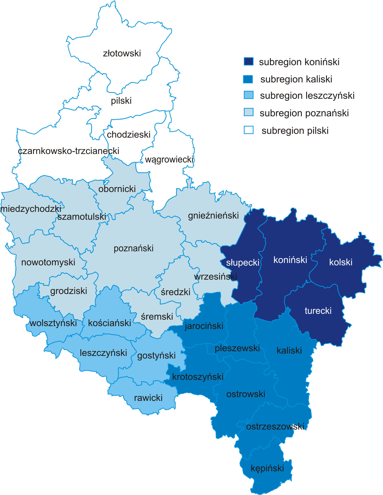 Województwo wielkopolskie Podział Wielkopolski na subregiony wg przynależności