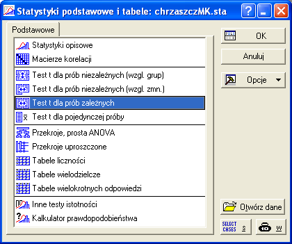 Wykres raka-wąsy (otrzyujey po kliknięciu na przycisk. 4.9 Wykres raka-wąsy: bp 4.8 4.7 4.6 bp 4.5 4.4 4.3 4.2 4.1 Plec Średnia Średnia±Błąd std Średnia±1.