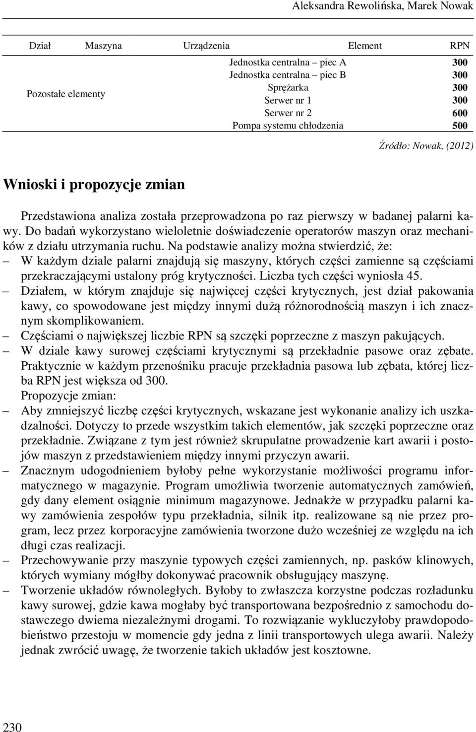 Do badań wykorzystano wieloletnie doświadczenie operatorów maszyn oraz mechaników z działu utrzymania ruchu.