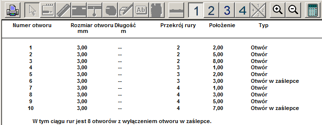 lokalizacji detektora i otworów oraz 0,5mm w średnicy otworów.