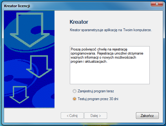 1.4 Prawa posiadane w przypadku wersji TRIAL Klient, który nie zakupił jeszcze programu, powinien wybrać opcję Testuj program przez 30 dni, a następnie uzyć przycisku Zakończ.