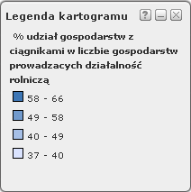 2.1.2.1. Legenda kartogramu lub kartodiagramu Wyświetlanie legendy wygenerowanego kartogramu lub kartodiagramu. Okno legendy pojawia się samoczynnie po wywołaniu kartogramu lub kartodiagramu na mapie.