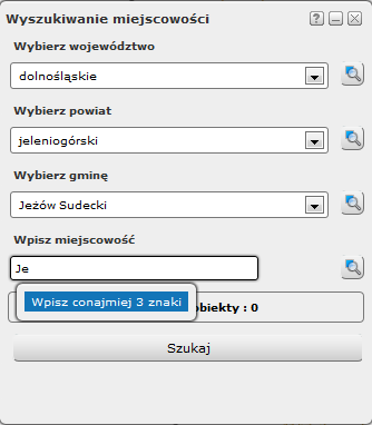 Rysunek 60 Okno wyszukiwania miejscowości 1.