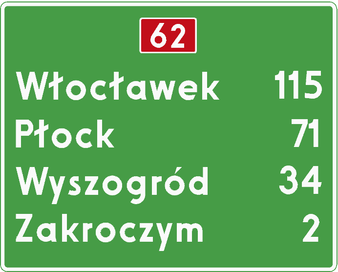 pionowe znaki drogowe kategorii E (kierunku i miejscowości) 3.