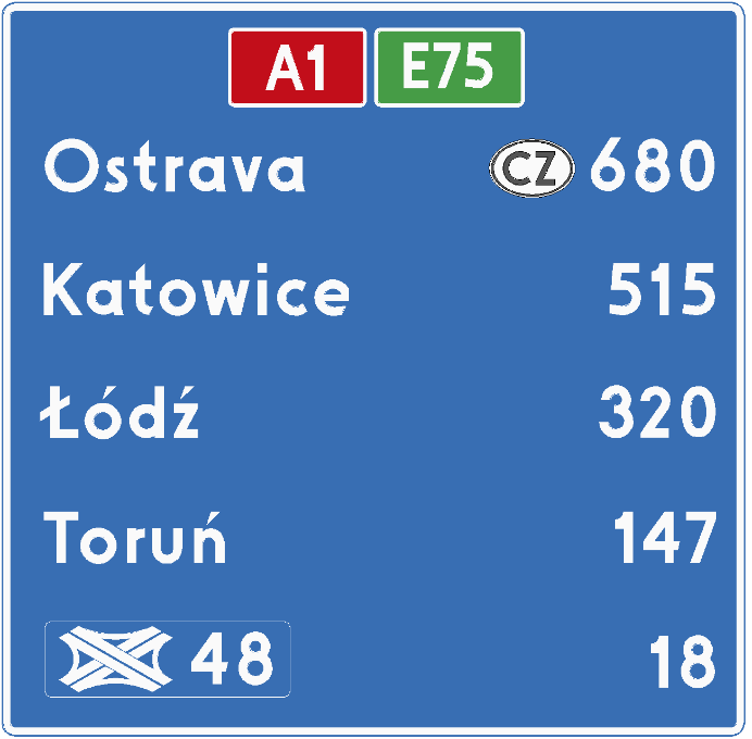 pionowe znaki drogowe kategorii E (kierunku i miejscowości) Znak