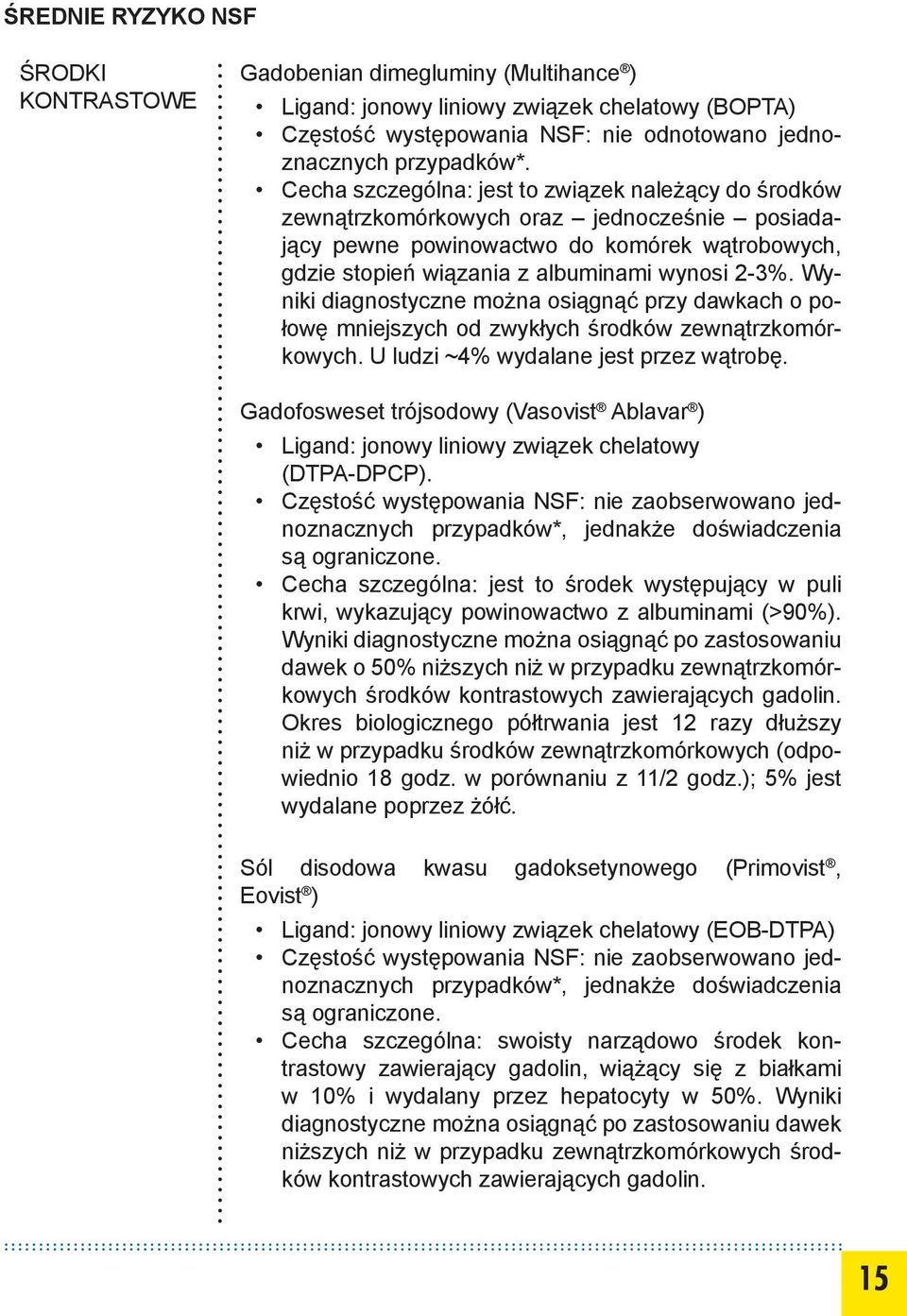 Wyniki diagnostyczne można osiągnąć przy dawkach o połowę mniejszych od zwykłych środków zewnątrzkomórkowych. U ludzi ~4% wydalane jest przez wątrobę.