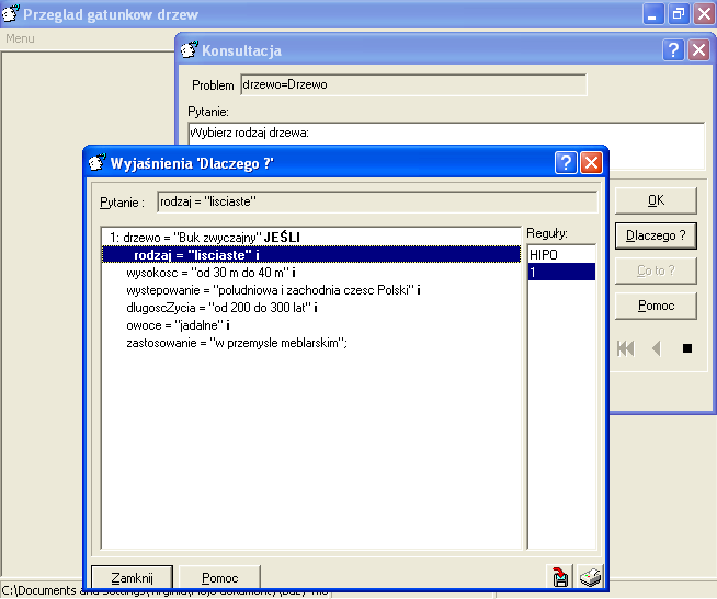 Komputerowy ekspert pyta użytkownika o rodzaj drzewa. Użytkownik odpowiada: drzewo liściaste i zatwierdza swój wybór, jak pokazano na rys. 3. Rys. 3. Wybór rodzaju drzewa.