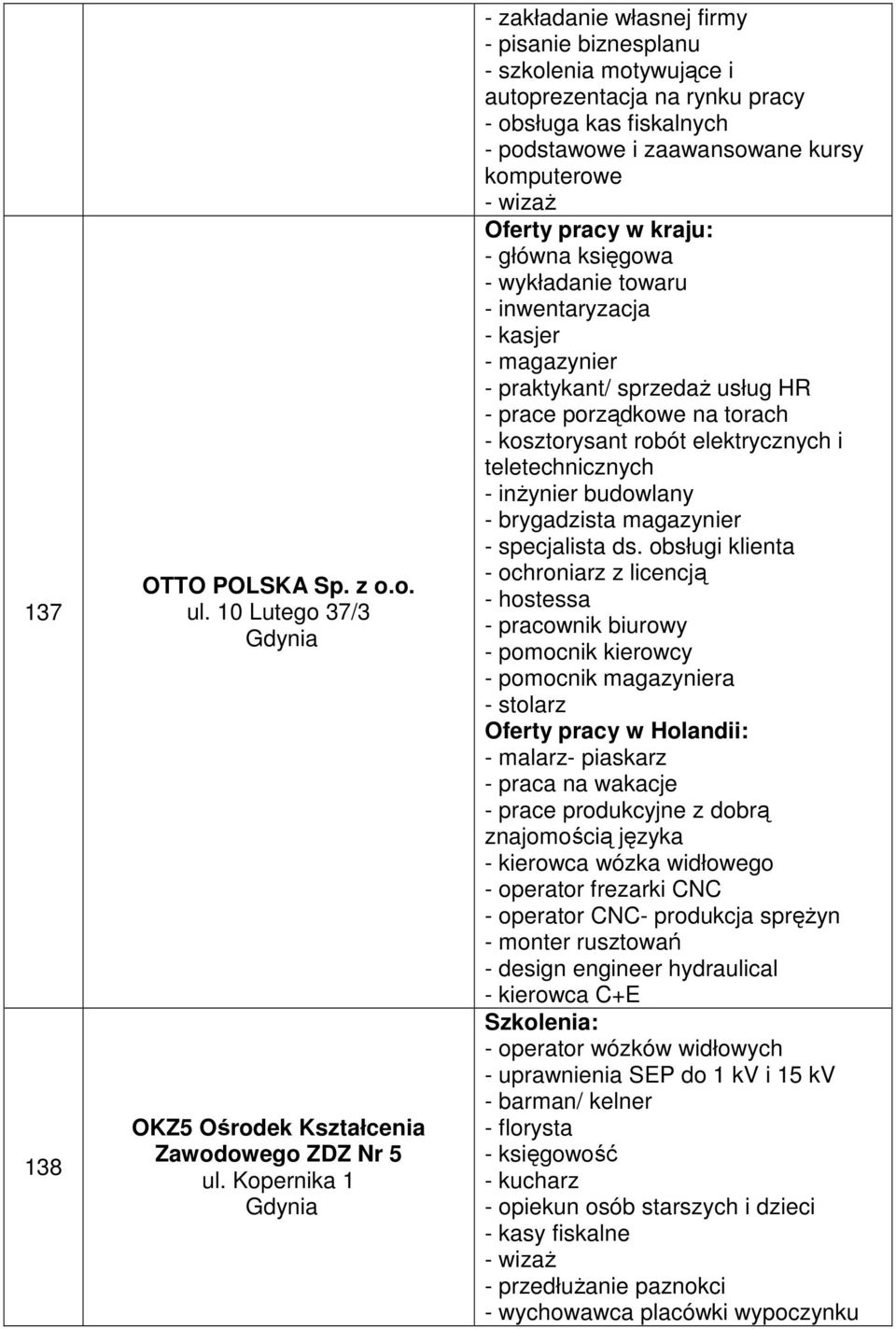 Oferty pracy w kraju: - główna księgowa - wykładanie towaru - inwentaryzacja - kasjer - magazynier - praktykant/ sprzedaŝ usług HR - prace porządkowe na torach - kosztorysant robót elektrycznych i