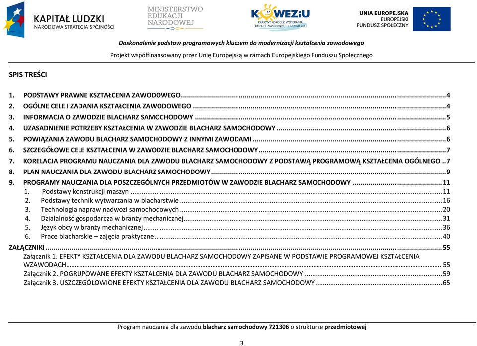 SZZEGÓŁOWE ELE KSZTAŁENIA W ZAWODZIE BLAHARZ SAMOHODOWY... 7 7. KORELAJA ROGRAMU NAUZANIA DLA ZAWODU BLAHARZ SAMOHODOWY Z ODSTAWĄ ROGRAMOWĄ KSZTAŁENIA OGÓLNEGO.. 7 8.