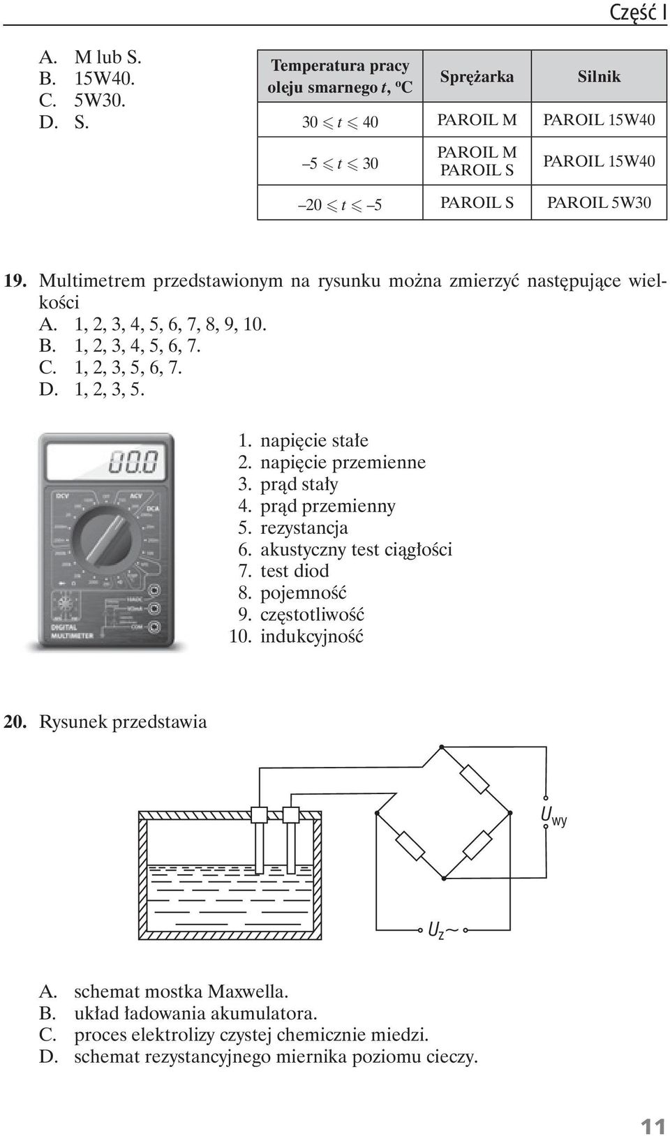 napi cie przemienne 3. pr d sta y 4. pr d przemienny 5. rezystancja 6. akustyczny test ci g o ci 7. test diod 8. pojemno 9. cz stotliwo 10. indukcyjno 20.