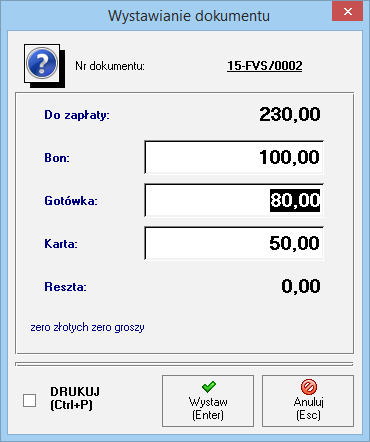 Rozliczanie sprzedaży różnymi formami płatności tzw. multipłatności Opisane poniżej okno multipłatności występuje w programie Handel 2016 z wprowadzoną licencją zawierającą opcje detal.