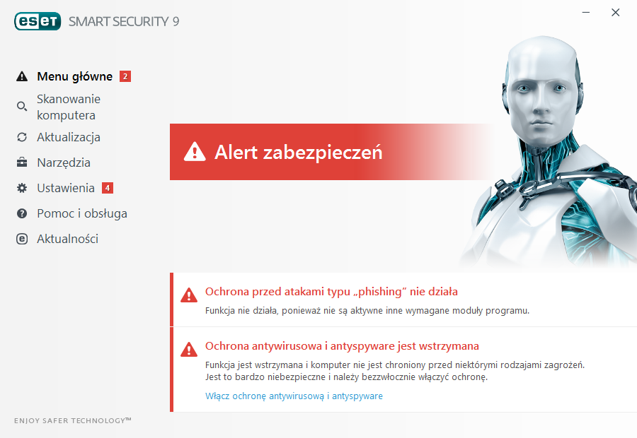 Postępowanie w przypadku, gdy program nie działa poprawnie? Jeśli aktywny moduł ochrony działa poprawnie, jego ikona stanu ochrony jest zielona.