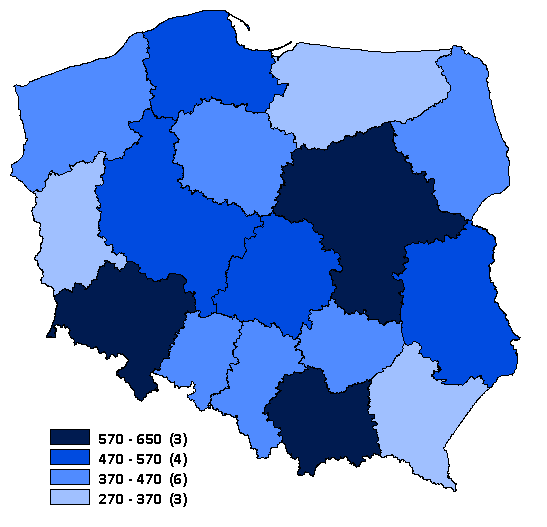 r. czwartym najwyższym w skali kraju. W tym samym czasie na 10 tys. osób w regionie przypadało aż 541 studentów, co było drugim wynikiem w kraju po województwie mazowieckim.