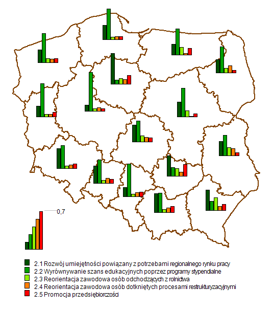 Z uwagi na scentralizowany system wdrożenia i ewidencjonowania projektów w ramach SPO RZL i PIW EQUAL, jak również duży udział przedsięwzięd w skali ponadregionalnej i krajowej, szczegółowa analiza