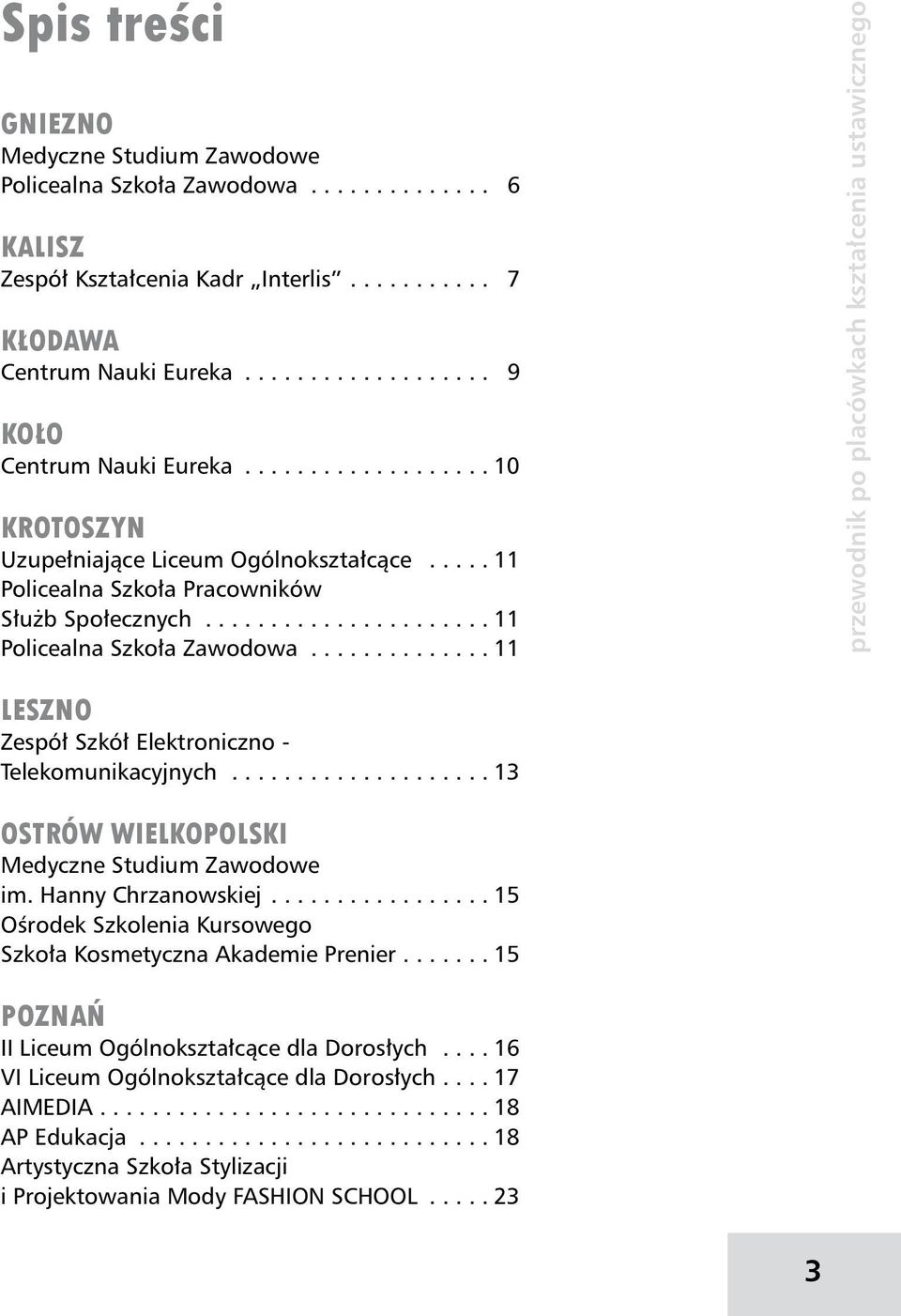 ............. 11 przewodnik po placówkach kształcenia ustawicznego LESZNO Zespół Szkół Elektroniczno - Telekomunikacyjnych.................... 13 OSTRÓW WIELKOPOLSKI Medyczne Studium Zawodowe im.