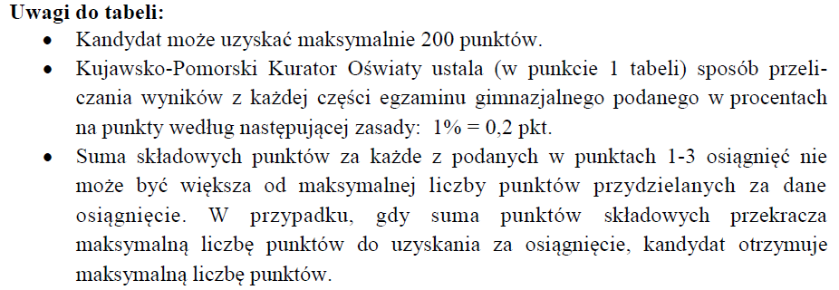 Do obliczenia liczby punktów za świadectwo brane są pod uwagę oceny z następujących przedmiotów: a) z języka polskiego b) z języka obcego, matematyki i biologii 5. Wyniki rekrutacji: a.