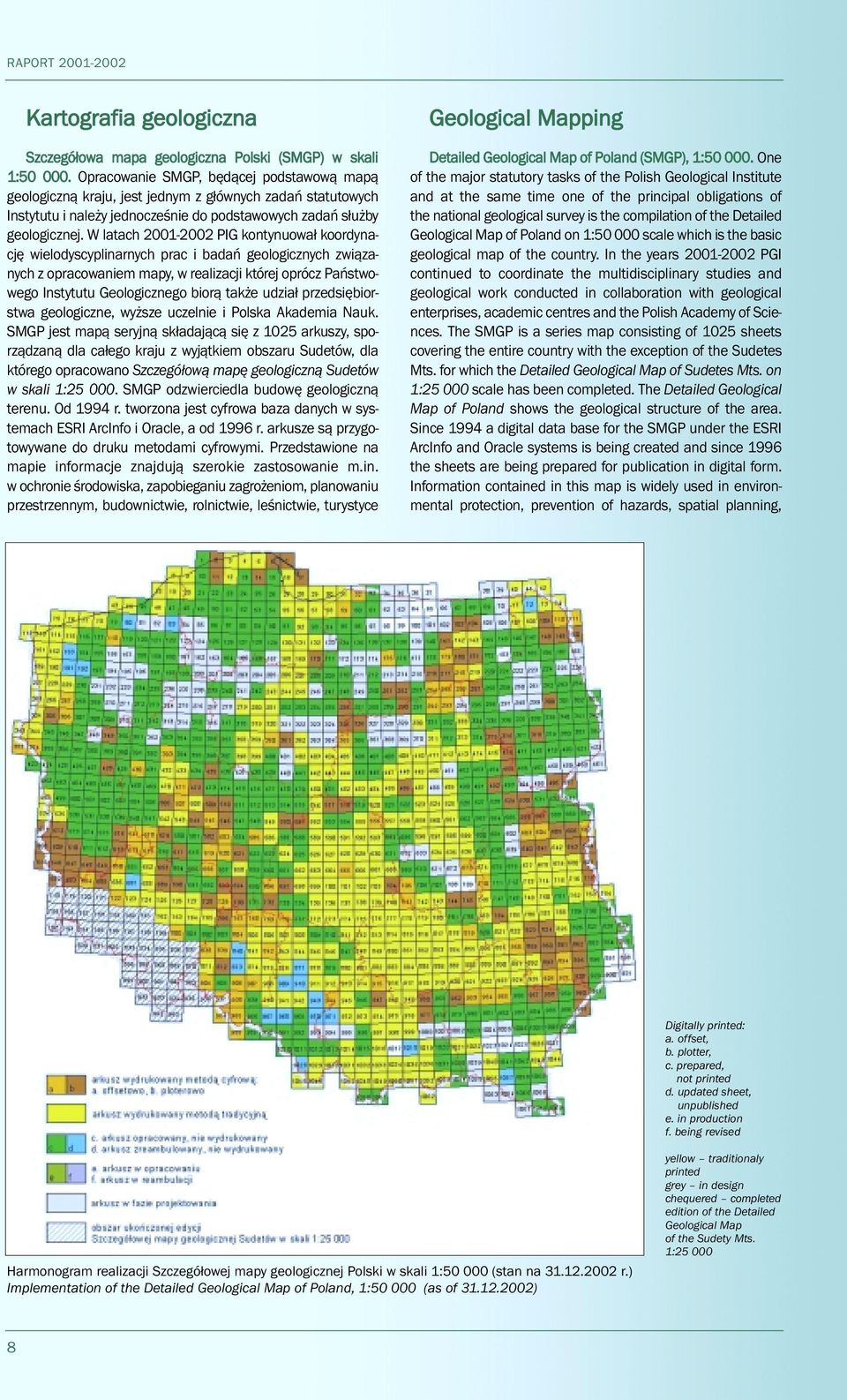 W latach 2001-2002 PIG kontynuował koordynację wielodyscyplinarnych prac i badań geologicznych związanych z opracowaniem mapy, w realizacji której oprócz Państwowego Instytutu Geologicznego biorą