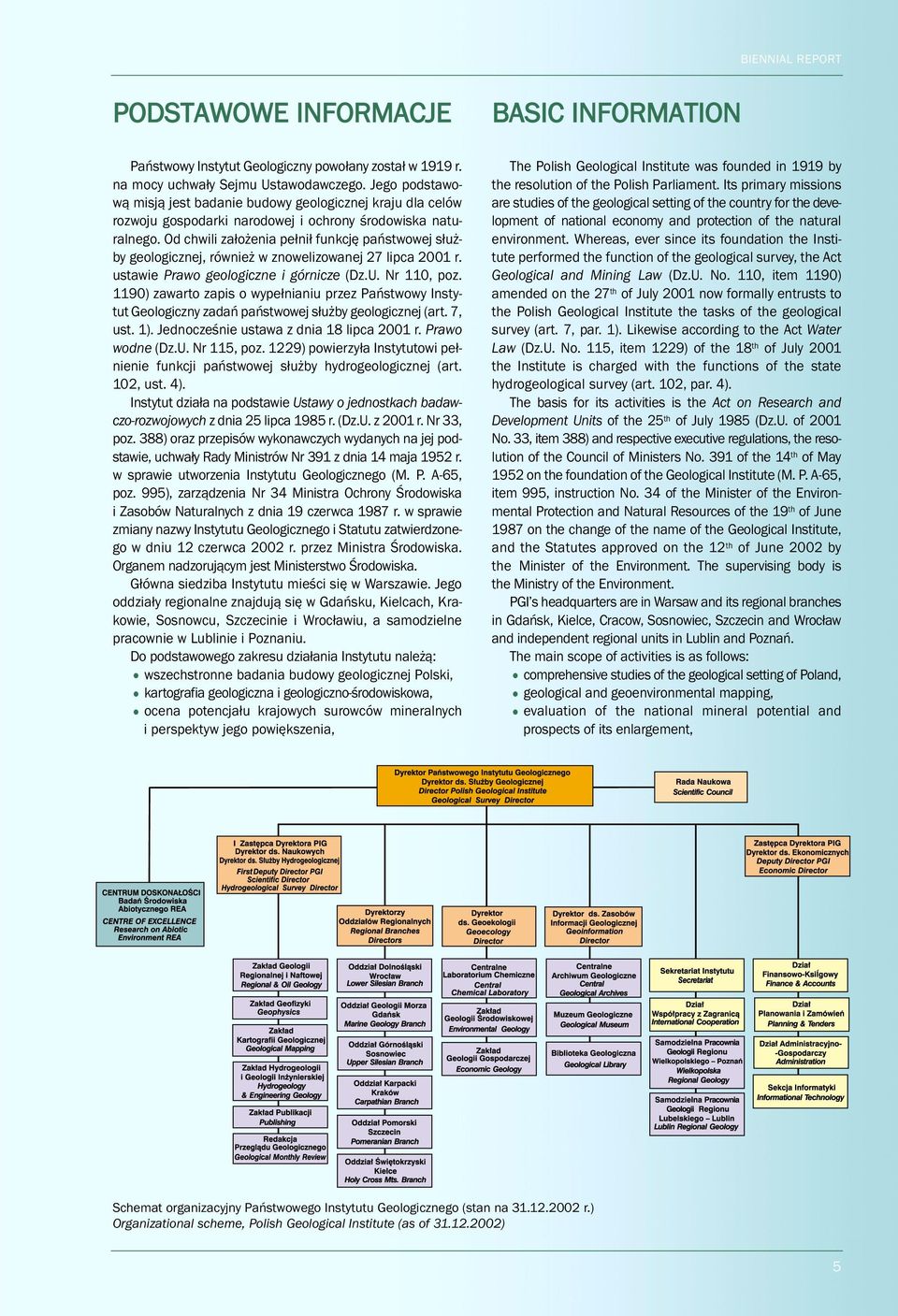 Od chwili założenia pełnił funkcję państwowej służby geologicznej, również w znowelizowanej 27 lipca 2001 r. ustawie Prawo geologiczne i górnicze (Dz.U. Nr 110, poz.