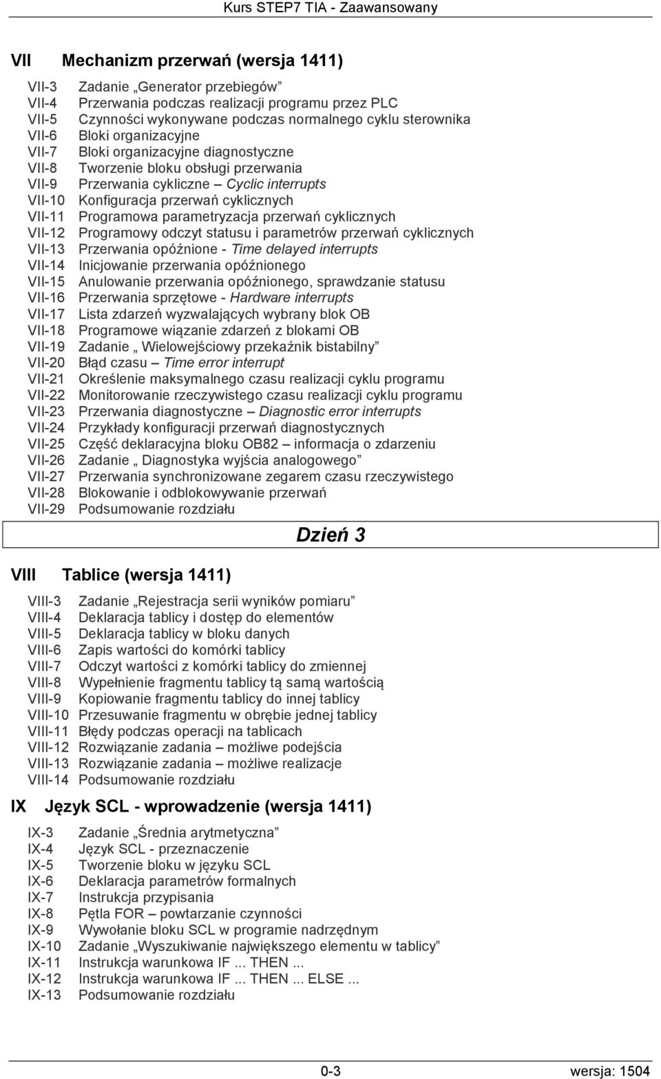 Programowa parametryzacja przerwań cyklicznych VII-12 Programowy odczyt statusu i parametrów przerwań cyklicznych VII-13 Przerwania opóźnione - Time delayed interrupts VII-14 Inicjowanie przerwania