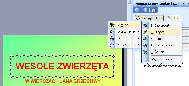 Klikamy prawym przyciskiem myszy na element, do którego chcemy wprowadzić animację.