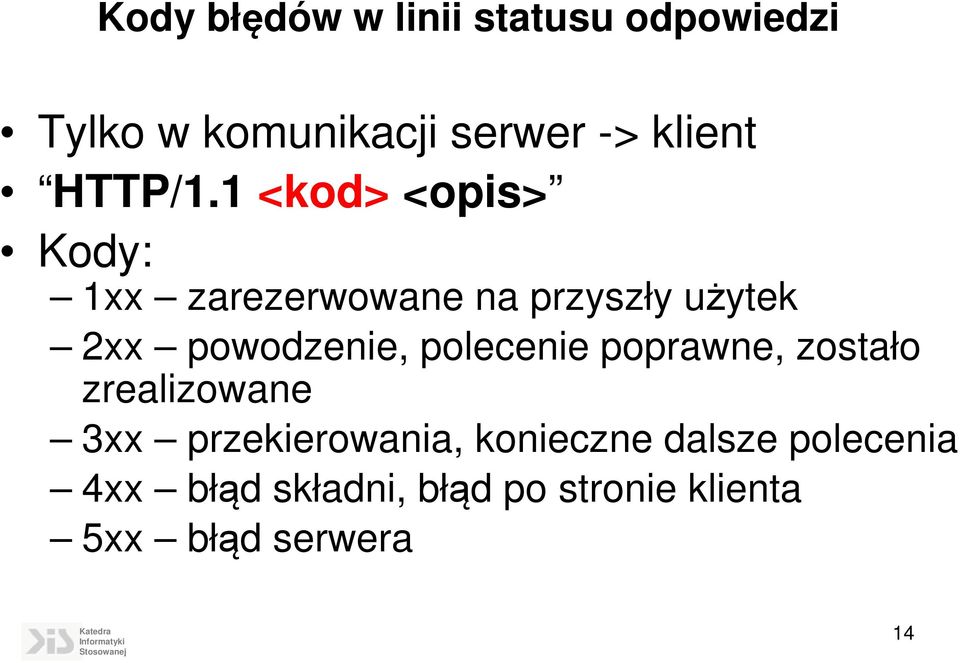 1 <kod> <opis> Kody: 1xx zarezerwowane na przyszły użytek 2xx powodzenie,