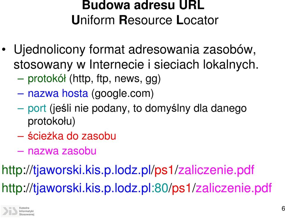 com) port (jeśli nie podany, to domyślny dla danego protokołu) ścieżka do zasobu nazwa zasobu