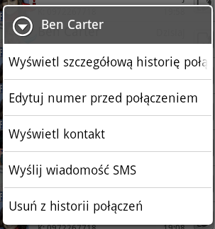 Połączenia telefoniczne 47 Korzystanie z historii połączeń Jeśli nie odebrałeś połączenia, w pasku tytułu pojawia się ikona nieodebranego połączenia ( ).