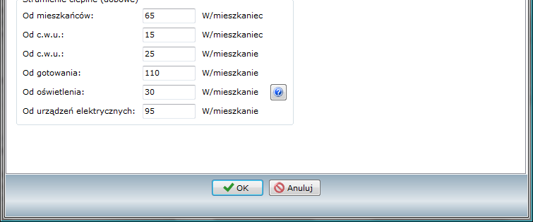 MoŜliwość dowolnego określania zysków ciepła dla domu