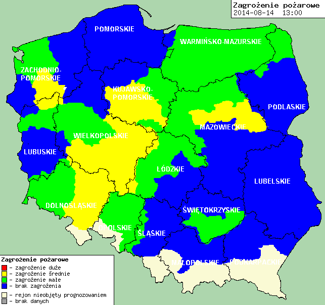 Zagrożenie pożarowe lasów Ostrzeżenia meteorologiczne Nie obowiązują.