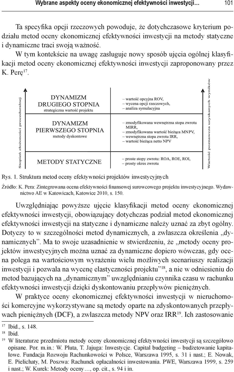 Rys. 1. Struktura metod oceny efektywności projektów inwestycyjnych Źródło: K. Pera: Zintegrowana ocena efektywności finansowej surowcowego projektu inwestycyjnego.