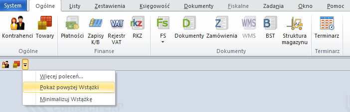 Rysunek 4 Pasek skrótów z dodaną funkcją. Tak zbudowany pasek skrótów można umieścić pod lub nad wstążką. O położeniu decyduje jedno kliknięcie w odpowiednią opcję.