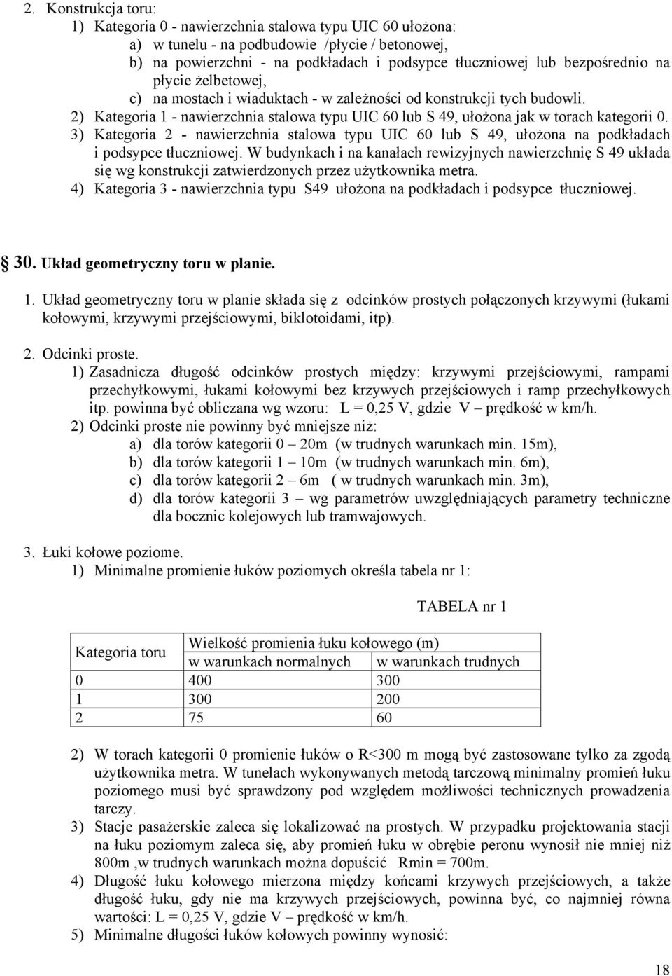 3) Kategoria 2 - nawierzchnia stalowa typu UIC 60 lub S 49, ułożona na podkładach i podsypce tłuczniowej.