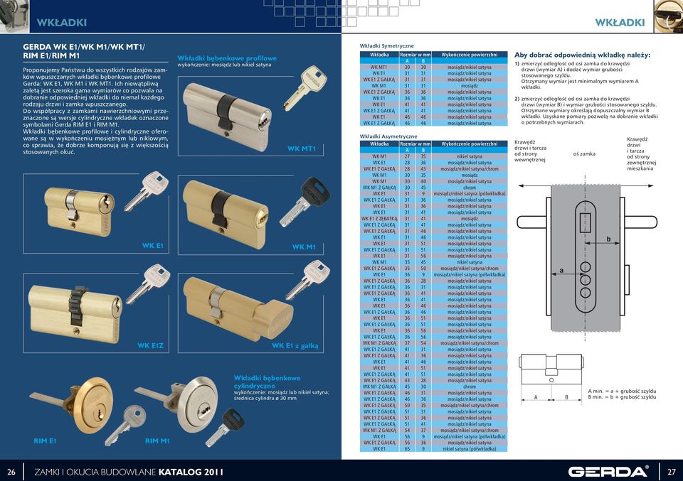 Do współpracy z zamkami nawierzchniowymi przeznaczone są wersje cylindryczne wkładek oznaczone symbolami Gerda RIM E1 i RIM M1.