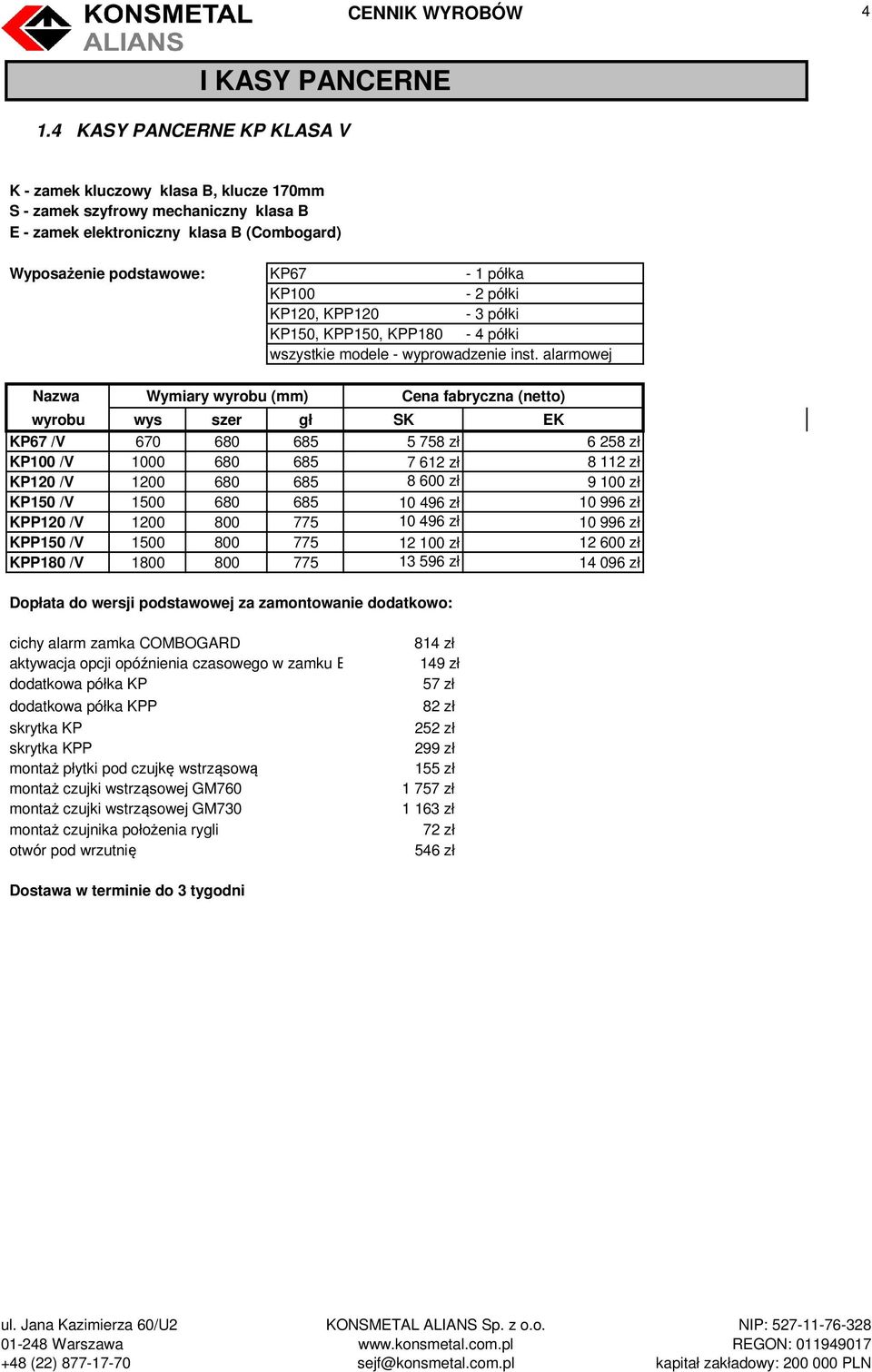 KP150, KPP150, KPP180-4 półki wszystkie modele - wyprowadzenie inst.