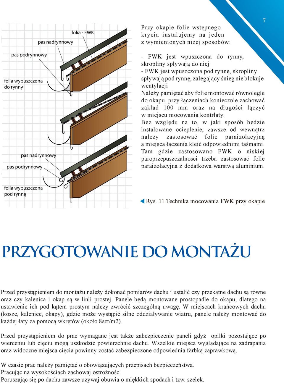 mocowania kontrłaty. Bez względu na to, w jaki sposób będzie instalowane ocieplenie, zawsze od wewnątrz należy zastosować folie paraizolacyjną a miejsca łączenia kleić odpowiednimi taśmami.