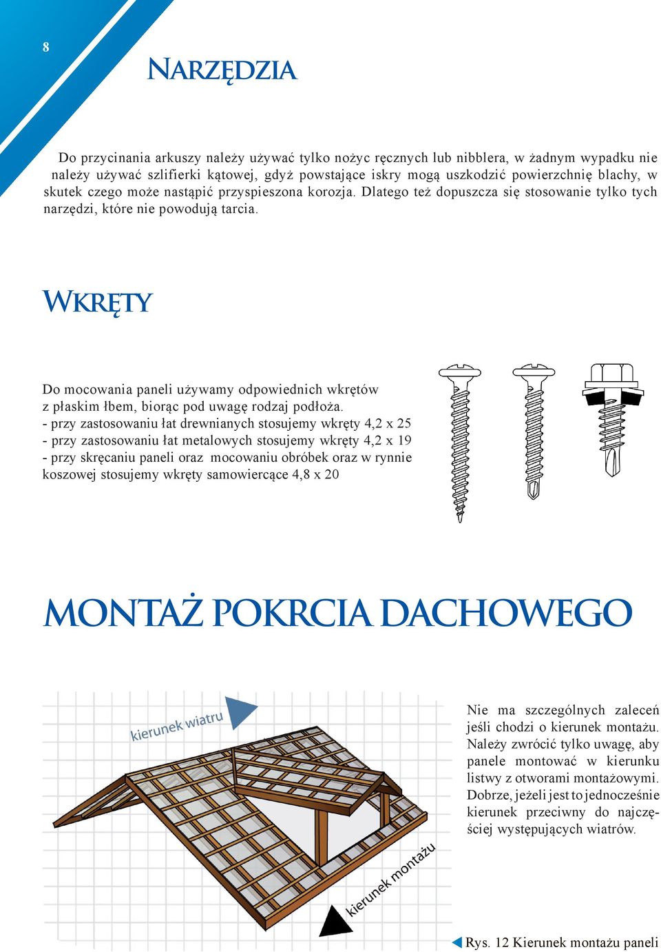 Wkręty Do mocowania paneli używamy odpowiednich wkrętów z płaskim łbem, biorąc pod uwagę rodzaj podłoża.