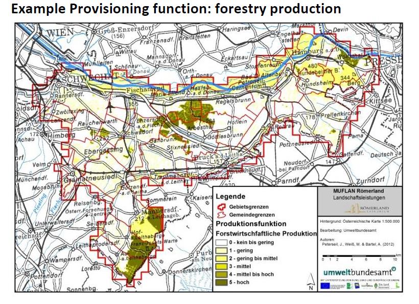 Mapping of ecosystems and their services in Römerland-Carnuntum Region Indicator: Production potential of forests based on environmental characteristics (e.g. soil quality).