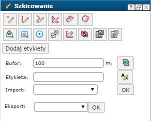 2.4. Szkicowanie Menu grupuje narzędzia z zakresu wykonywania szkiców na mapie. Narzędzia dostępne są bezpośrednio w rozwijanym menu oraz w panelu Szkicowanie. Rys. 26 Szkicowanie 2.4.1.