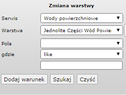 Rys. 31 Zmiana warstwy - wyszukiwanie zaawansowane Zmiana warstwy, z której wykonane ma zostad wyszukiwanie obiektów Aby zmienid warstwę, należy: 1.