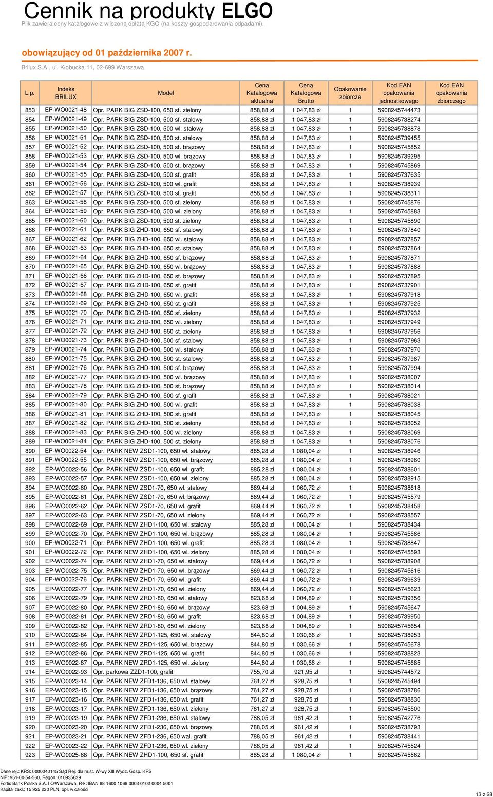 stalowy 858,88 zł 1 047,83 zł 1 5908245739455 857 EP-WO0021-52 Opr. PARK BIG ZSD-100, 500 sf. brązowy 858,88 zł 1 047,83 zł 1 5908245745852 858 EP-WO0021-53 Opr. PARK BIG ZSD-100, 500 wl.